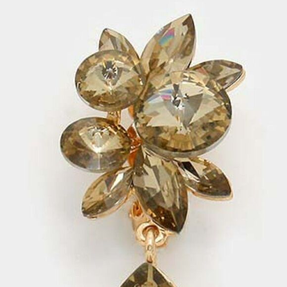 Floral Brown Teardrop Crystal Clip On Earrings NWT - Picture 3 of 6